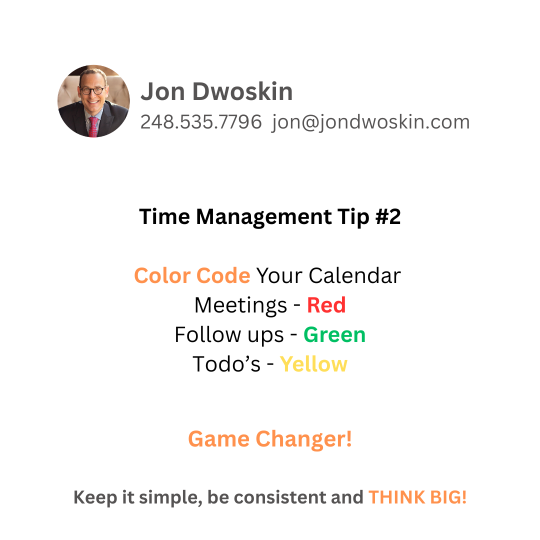 Time Management Tip: Color code your calendar